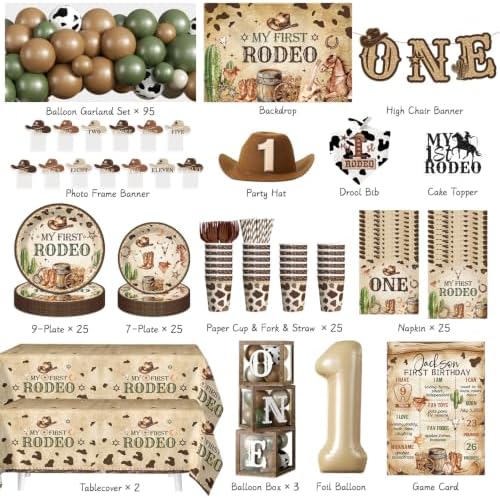 258pcs My First Rodeo Decorations Boy for Cowboy, Serves 25 - Image 2
