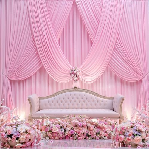 20×14 ft Pink Wrinkle Free Backdrop Curtain, Soft Silky Polyester Wedding Drapes 4 Panels 14ft Height Baby Pink Photo Backdrop Curtains for Parties Birthday Baby Shower Photography Background Cloth - Image 3