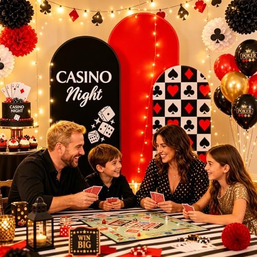 FYSUIMU 3 Pcs Casino Night Arch Backdrop Covers Black Red Dice Playing Card Stretchy Spandex Arch Stand Fabric Cover for Vegas Themed Game Night Poker Birthday Party Decor (4ft/5ft/6ft) - Image 7