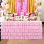 Mermaid Tulle Table Skirt for Rectangle or Round Table Tutu Chiffon Tablecloth for Birthday, Baby Shower, Wedding, Party Decoration (Pink, L 14ft, H 30in) - Image 6