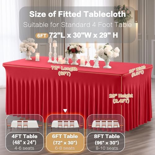 Shillance 6 Packs Red Spandex Table Clothes for 6 Foot Rectangle Table, Spandex Table Covers 6FT Stretch Table Skirts Wrinkle Free Fitted Table Cloth for Valentines, Event, Wedding, Banquet & Parties - Image 3