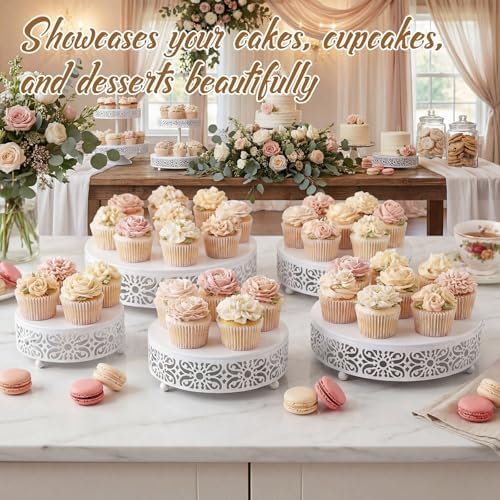 Wenqik 5 Pcs Metal White Cake Stand,16/14/12/10/8 In Round Cake Holder - Image 6