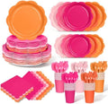350 Pcs Pink and Orange Party Plates and Napkins - Hot Pink Orange Party Decoration Tableware set Include Sunset Tropical Scalloped Plate Napkin Cup & Cutlery for Baby Shower, Wedding, Birthday by Unknown