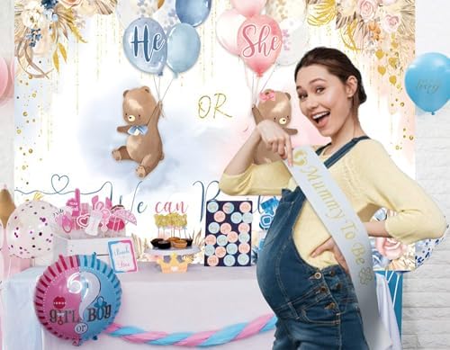 Bear Gender Reveal Backdrop We can Bearly Wait Photography Background 10x8ft Blue and Pink Flower He or She Boho Photo Background Baby Shower Banner Party Decorations - Image 3