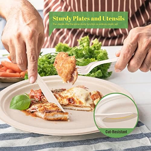 Gezond 400pcs Compostable Plates Set Heavy-duty Disposable Plates Napkins - Image 3