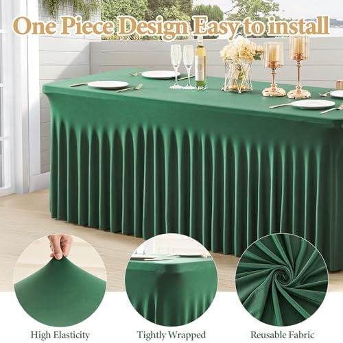 Shillance 6 Packs Green Spandex Table Clothes for 6 Foot Rectangle Table, Spandex Table Covers 6FT Stretch Table Skirts Wrinkle Free Fitted Table Cloth for Easter, Wedding, Banquet & Parties - Image 2