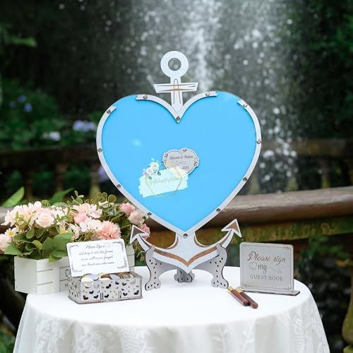 Wedding Guest Book Alternative Drop Box Frame - Anchor Nautical Beach Wood - Image 3
