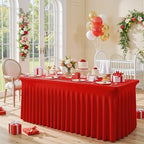 4 Pack Red Spandex Tablecloths for Rectangle Tables 8 Foot Red Stretch Table Cloth Rectangle 8ft Elastic Fitted Table Cover Fabric with Skirt for Wedding Graduation Birthday Party Banquet Buffet - Image 3