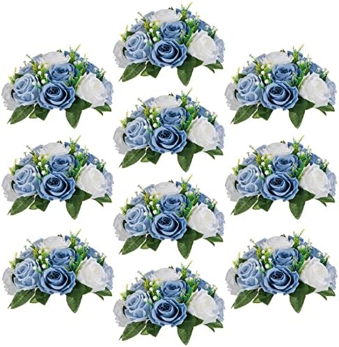 Sziqiqi Artificial Silk Flower Ball, Wedding Centerpiece, Dusty Blue, 10Pcs by SZIQIQI