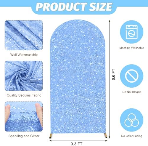 MODFUNS Arch Covers Sequin Light Blue Spandex Arch Cover 6.6ft Glitter Arch Cover Backdrop Fabric Wedding Arch Covers Stretchy Backdrop Sequin Arch Back Drop for Party Anniversary Birthday Decor - Image 3