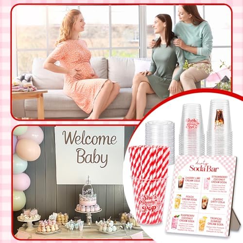 Pink Soda Theme Baby Shower Cups with Straws, 50 Pcs 12 oz Disposable Plastic Cups with Bar Sign, Pregnancy Announcement, Weddings, Bridal Showers and Bachelorette Party Supplies - Image 6