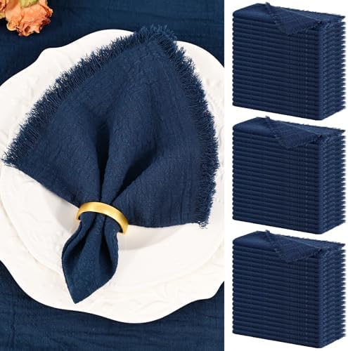 Showgeous 60 Pack Navy Blue Cloth Napkins with Fringe, 16x16 inch by Showgeous