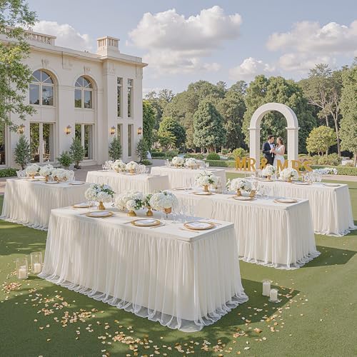 Ivory Tulle Tablecloth for 8 FT Rectangle Tables 2-Pack, Ideal for Weddings - Image 6