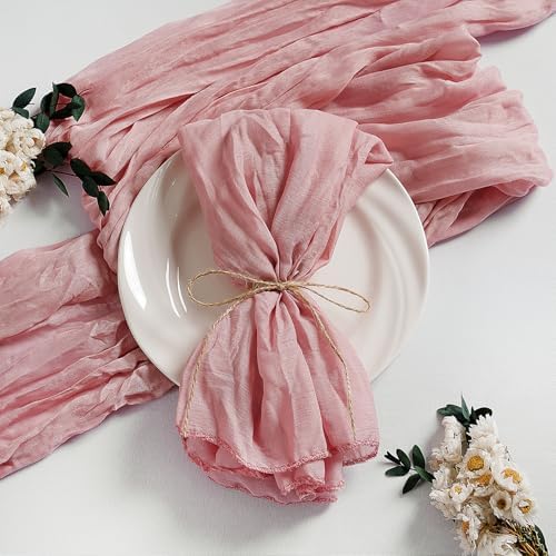 LZY 30 Pack Gauze Cheesecloth Napkins 20x20 Inch Dinner Cloth Napkins, Soft Boho Table Napkins Rustic Wrinkled Cheese Cloth Napkins Bulk for Wedding Party Baby Shower Event Decor (Dusty Pink) by Lightupyourparty