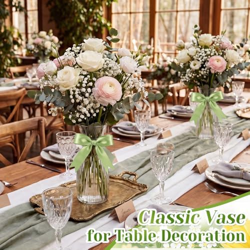 LemonRoad 12 Pcs Vintage Plastic Vases for Centerpieces Small Clear Flower Bud Vase with Sage Green Ribbon for Farmhouse Wedding Housewarming Birthday Party Rustic Home Tabletop Decoration - Image 6