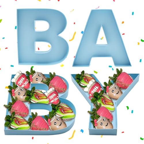 Baby Letter Fillable for Baby Shower Party Sweet Charcuterie Board Food Cardboard Paper Mache Cutout Serving Tray (Blue) by Dylcypheria