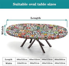 Collage of Colorful Letters and Numbers Print Oval Tablecloths Stain Resistant Oilproof Elastic for Anniversary Bachelorette Party Baby Shower Fits for 54" x 76" Oval Table - Image 4