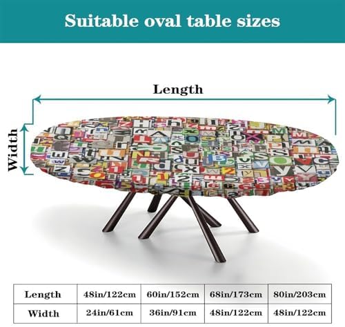Collage of Colorful Letters and Numbers Print Oval Tablecloths Stain Resistant Oilproof Elastic for Anniversary Bachelorette Party Baby Shower Fits for 54" x 76" Oval Table - Image 4