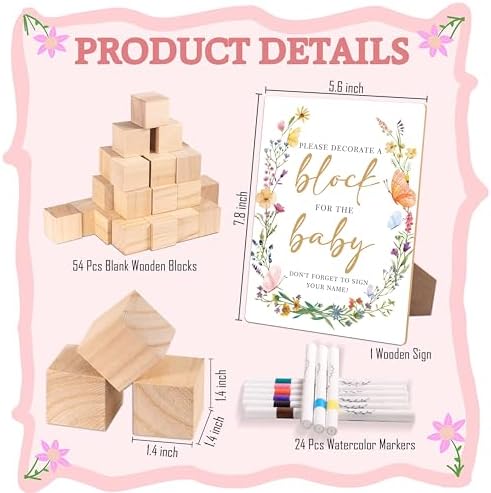 79 Pcs Baby Shower Boho Floral Decorate a Block Game Set, Games for Guest - Image 2
