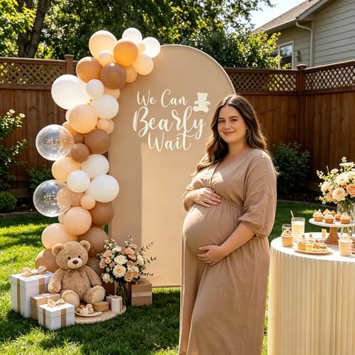 We Can Bearly Wait Brown Arch Cover for Baby Shower Party Decor,Elastic Spandex (G2360X,4ftx7.2ft (125x220cm)) - Image 2