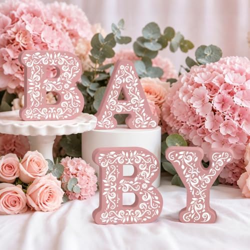 4 Pcs Cielito Lindo Baby Shower Decorations Pink Wooden Baby Letters, 6 inch Mexican Theme Wooden Blocks for Party Decor, Rustic Centerpiece for Gender Reveal Birthday Nursery Shelf Decor by Elasign