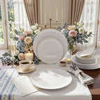 KIRE 60PCS Gold Plastic Plates - Heavy Duty White Disposable Plates with Gold Rim - Include 30Pieces 10.25inch Dinner Plate and 30Pcs 7.5inch Dessert Plate for Wedding/Spring/Graduation/Party - Image 5