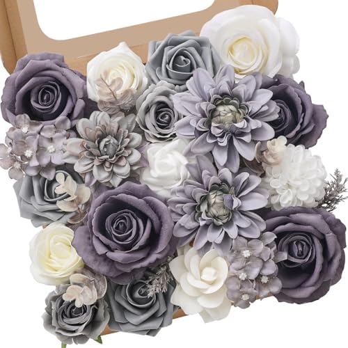 Serwalin Artificial Flowers Grey Silk Flowers for Wedding Decor by Serwalin