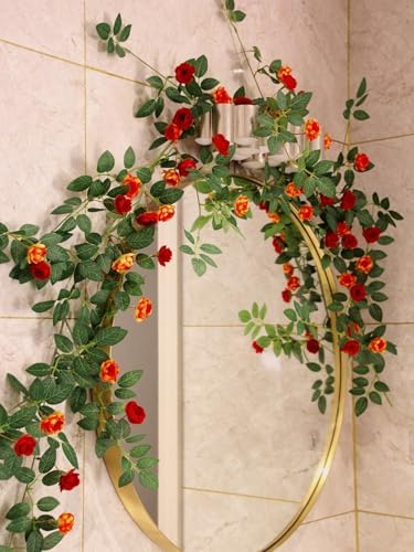 2PCS x 6FT Rose Garland Artificial Flower Vine for Home Decor, Orange - Image 4