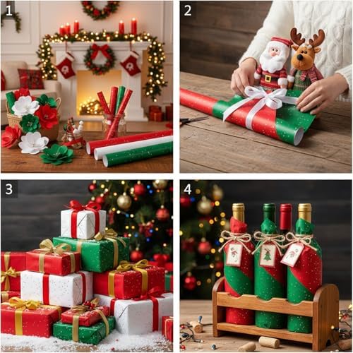 500 Sheets Red White Green Glitter Tissue Paper 15x20 Inch for Christmas - Image 2