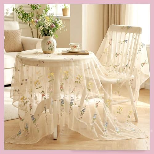 Lounsweer 3 Pcs Apricot Wildflower Table Runner 10ft Embroidery Tulle - Image 2
