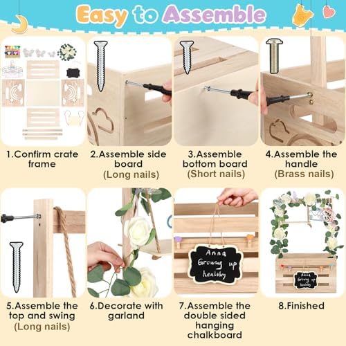 Wooden Baby Shower Crate Closet with Handle, Hangers & Garland, Large Capacity Baby Basket for Baby Shower, Customizable Wooden Crate Box Newborn Parents Welcome Gift (Natural Wood) - Image 3