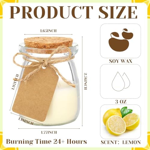 MTLEE 50 Pcs Wedding Jar Candles for Guests Wedding Candle Gift Natural Wax Candles with DIY Tag Cards for Bridesmaid Baby Shower Party Favors Home Supply Decor, Scents of Lemon - Image 6