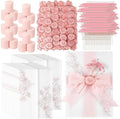 Fullhawl 100 Sets Wedding Invitations Wraps Set Pre Folded Vellum Jackets for 5 x 7 Invitations Dried Flowers Wax Seal Stickers Chiffon Silk Ribbon for Wedding Birthday Bridal Shower Craft DIY (Pink) by Fullhawl