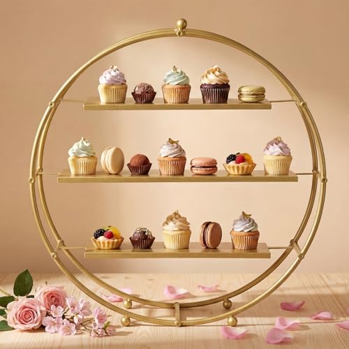 Shimeyao 1 Pcs Gold Cupcake Stand 22 Inch Tiered Dessert Stand Large Metal 3 Tier Serving Tray Round Gold Dessert Table Display for Wedding, Birthday Party, Catering Events by Shimeyao
