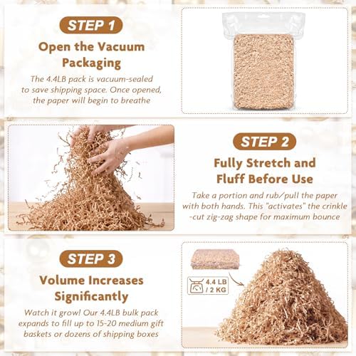 AFOROEOA Crinkle Cut Paper Shred Filler 4.4LB/2KG Bulk, Kraft Brown Paper Gift Basket Filler for Christmas Thanksgiving Halloween Birthday Hamper Packaging, Shredded Paper for Gift Boxes, Kraft - Image 4