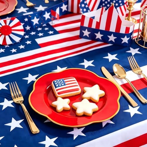 Liacere 50PCS Red Plastic Plates - Heavy Duty Disposable Plate-Red and Gold Include 25PCS Dinner Plate, 25PCS Dessert Plates for Party & Baby Shower & Graduation & Independence Day - Image 5