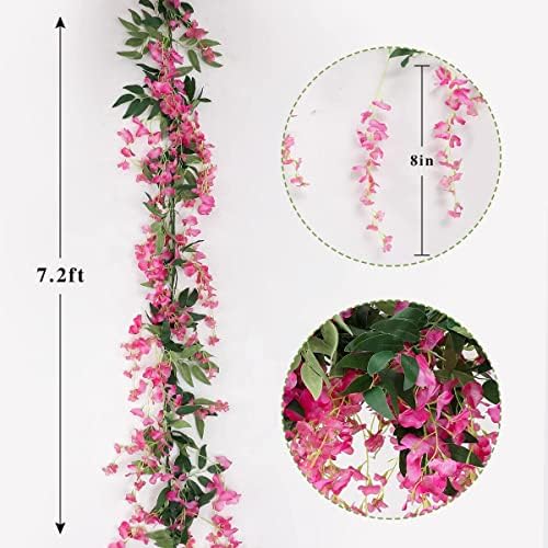 Artificial Wisteria Garland 3Pcs 7.2Ft/Pc Wisteria Hanging Flowers Fuchsia - Image 6