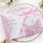 Pink Laser Cut Wedding Invitations 25pcs Tri-Fold Wedding Invitation Kit - Image 3