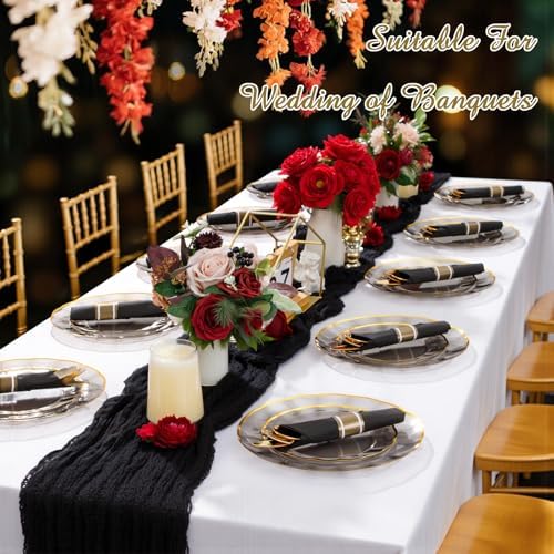 Supernal 120Pack Pre Rolled Black and Gold Plastic Silverware Set - Image 6