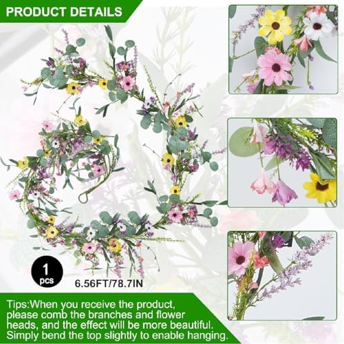 6.5FT Wildflower Garland Daisy Artificial Flowers Garland with Lavender - Image 4
