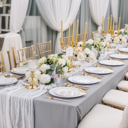 351-Piece White Plastic Plates & Gold Dinnerware Set for 50 Guests - Image 5