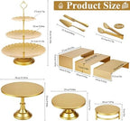 11 Pcs Gold Dessert Table Display Set, Metal Cake Stands and Tiered Serving Tray with Cake Servers and Tongs for Wedding Anniversary and Party Decor - Image 2