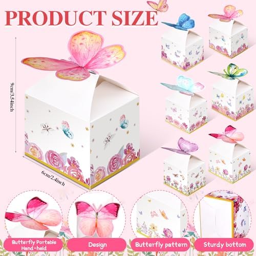 Ctosree 24 Pcs Butterfly Party Favor Boxes Floral Candy Treat Bags Pink Girl Butterfly Gift Paper Box Purple Blue Decor for Princess Birthday Party Baby Shower Supplies (Pack of 2) - Image 2