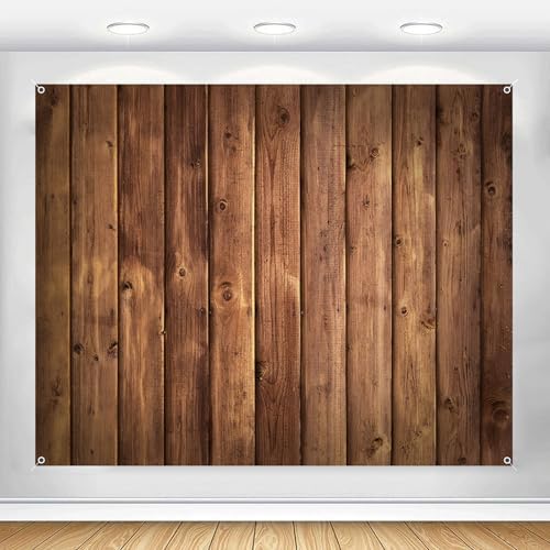 Wood Backdrop 10x8ft Brown Rustic Wooden Floor Panel Wall Fabric Photo Background for Baby Shower Birthday Wedding Western Party Banner Decorations Photography Supplies Polyester by Unknown