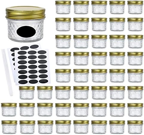 4oz Glass Jars With Regular Lids,Mini Wide Mouth Mason Jars,Clear Small Canning Jars With Gold Lids,Canning Jars For Honey,Herbs,Jam,Jelly,Baby Foods,Wedding Favor,Shower Favors 40 Pack by Encheng