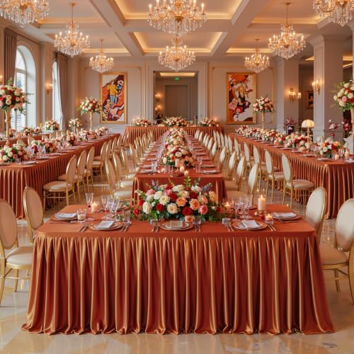 6 Packs Terracotta Satin Tablecloths Rectangle 6FT, Glitter Spandex Fitted Stretch Table Covers Wrinkle-Free Floor Length Shimmer Table Skirt for Weddings Parties Baby Shower Banquets Vendor Events - Image 5