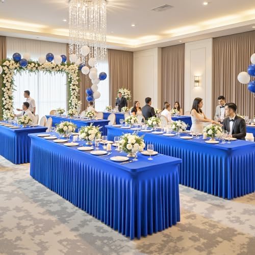 4 Pack Royal Blue Table Cloth for 6 Foot Rectangle Tables Spandex Fitted Tablecloth 6ft Stretch Table Covers Skirt Blue Banquet Tablecloths Wrinkle Free Tablecloth for Party Wedding Birthday Event - Image 3