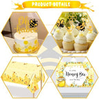 Party Inspo Bee Baby Shower Decorations, Bumble Bee Baby Shower Decor, A Little Honey is On The Way Backdrop Balloon Banner Tablecloth Cake Cupcake Topper Box Sash Cutouts - Image 3
