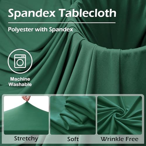 2 pk Hunter Green Spandex Tablecloth for 6 Foot Rectangle Tables, Wrinkle Free Fitted Spandex Table Covers 6ft Green Stretch Table Cloths with Ruffle Skirt for Parties Weddings Banquet Baby Shower - Image 5