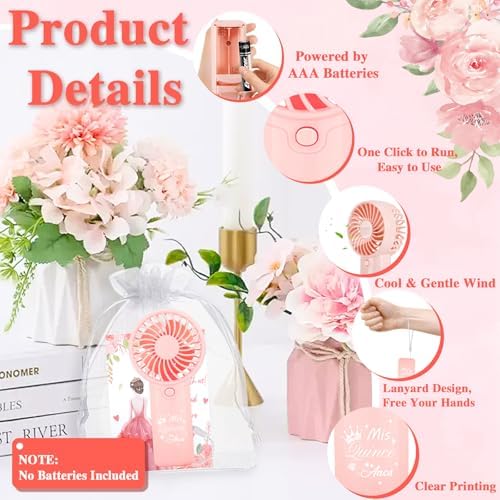 50Pcs Pink Quinceanera Mini Handheld Fans Sweet 15 Birthday Party Favors - Image 4